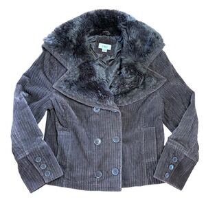Cato‎ Corduroy Faux Fur Chocolate Brown Coat Jacket Women's Size Medium